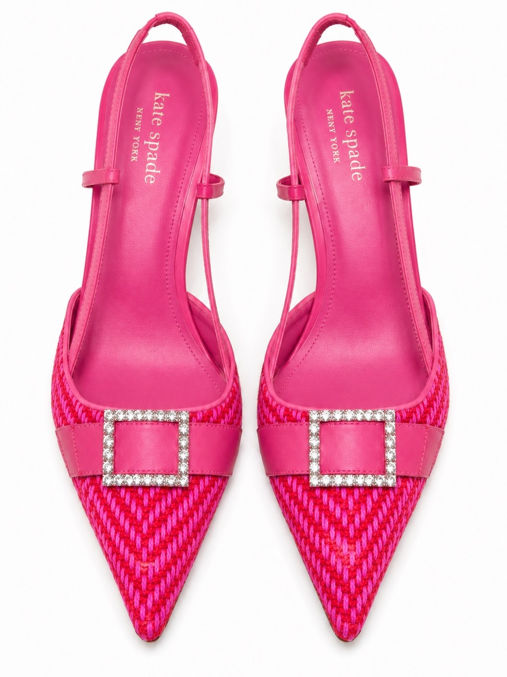 kate spade Hot Pink Pointed Slingback Flats with Crystal Buckle